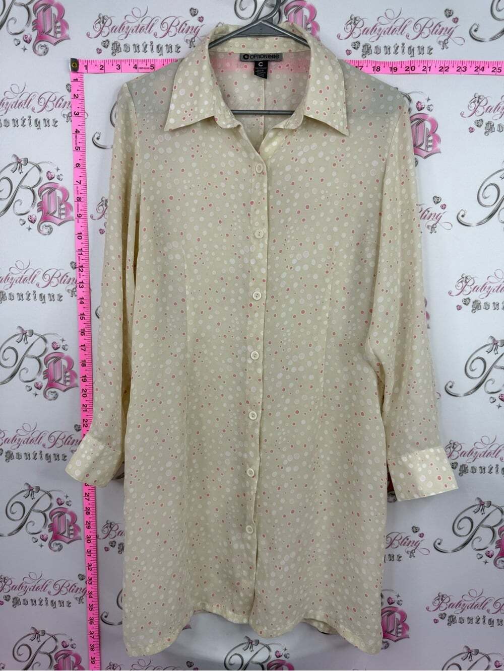 OPTION ELLE long sleeve dress or shirt Cream Polka Dot Button-Down Shirt
